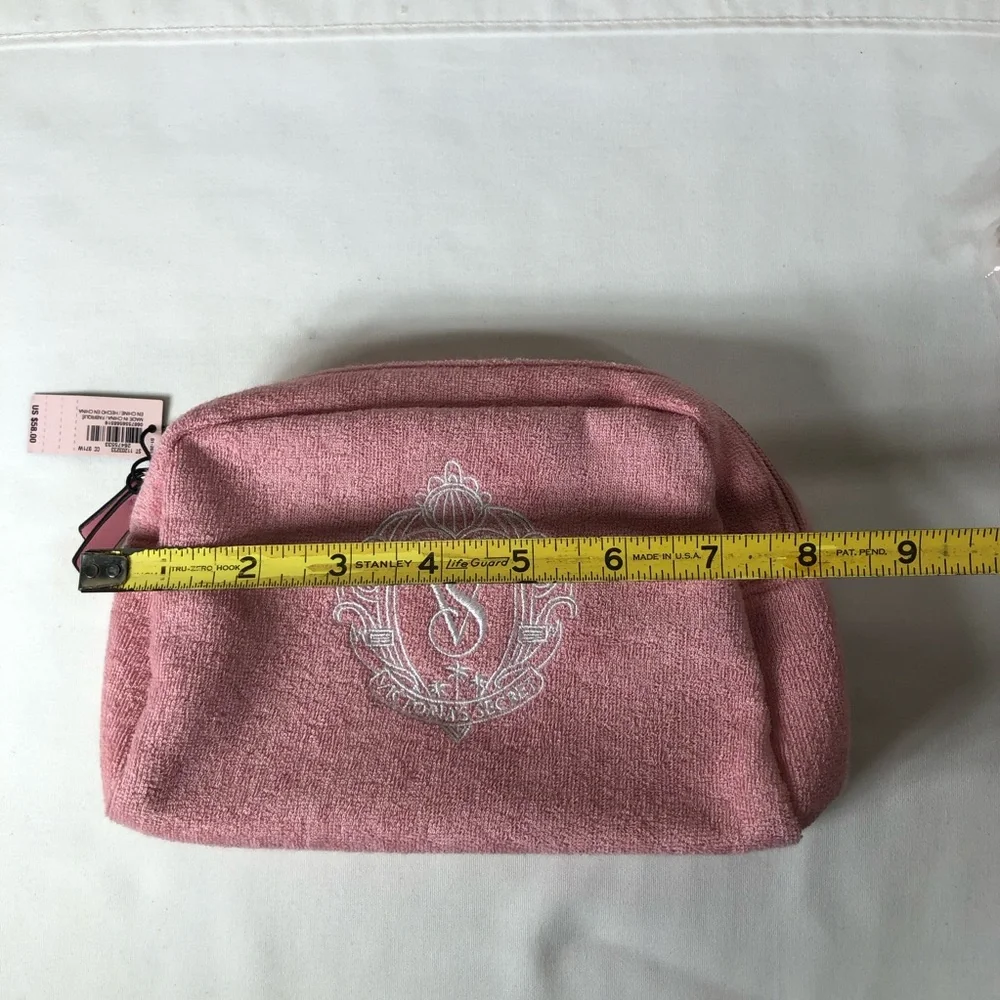 Victoria's Secret Terry Monogram Pink Cosmetic Make-up Bag Headband & Scrunchie
